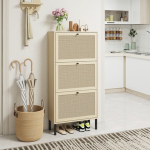 Sunrise moderno Free Standing 3-Tier scarpiera <span class=keywords><strong>in</strong></span> Rattan naturale armadietto 3 cassetti <span class=keywords><strong>in</strong></span> <span class=keywords><strong>legno</strong></span> ingresso tacchi pantofole sala - Product Image 6