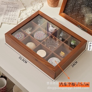 <b>Vintage</b> Wooden Jewelry Storage <b>Box</b> 12 Compartments Desktop Organizer Rectangle Cover Solid Color Cao County Heze - Product Image 5