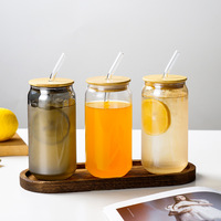 Gobelets réutilisables en verre pour canettes de soda avec couvercle en bambou naturel et paille pour boissons glacées aux fruits, idéaux pour la détente quotidienne à la maison et au café
