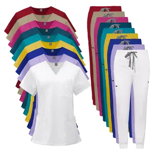 2024 precio bajo personalizado Color blanco enfermería Scrubs Medico mujeres Scrub Set uniformes médicos Scrubs esteticista diseñador al por mayor