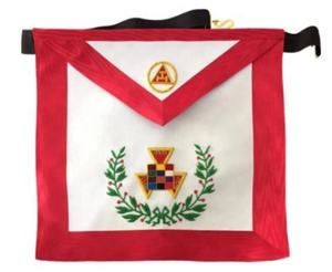 Tablier maçonnique en cuir de taille personnalisée Cardura frange rouge motif carré 3D ensemble de gantelets de col brodés à coudre magnétique à coudre - Product Image 6