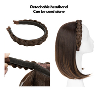 Offre Spéciale 15 pouces résistant à la chaleur cheveux cerceau demi cheveux bandeau perruque synthétique courte vague torsion tresse droite bandeau perruque