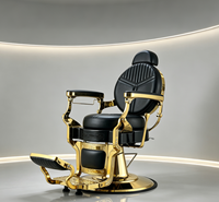 Chaise de Barbier Vintage Dorée avec Rayures Métalliques, Appui-tête et Repose-pieds Ajustables – Offre Spéciale