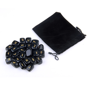 Groothandel Natuursteen Zwart Obsidiaan Goud Vulling Kleur Futhark Gegraveerde Runen Set - Product Image 5