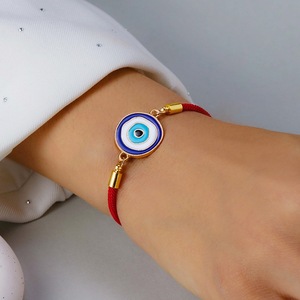 Bracelet ajustable à œil bleu coulissant avec cordon rouge, bracelets tendance avec pendentif en alliage - Product Image 3