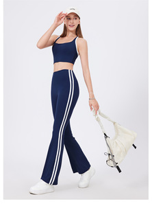 Women High Waist Side Stripe <b>Flare</b> Yoga Pants Tummy Control Peach Butt Lift Nude Sense Pilates Workout <b>Leggings</b> Wholesale - Product Image 4
