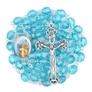 Collier <span class=keywords><strong>de</strong></span> perles acryliques, chapelet avec croix, <span class=keywords><strong>famille</strong></span> religieuse, pastoral, 8mm - Product Image 2