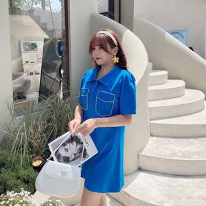 ชุดเดรสผ้าฝ้ายสีทึบคอวีหรูหราสำหรับผู้หญิงขนาดบวกฤดูร้อนสวมใส่สบายๆทุกวัน N8052 - Product Image 5