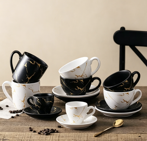 Accesorios para Café Espresso, Juego de Taza y Platillo con Diseño Personalizado, Taza de Cerámica Creativa con Asa, Juegos de Tazas de Cerámica para Café - Product Image 3