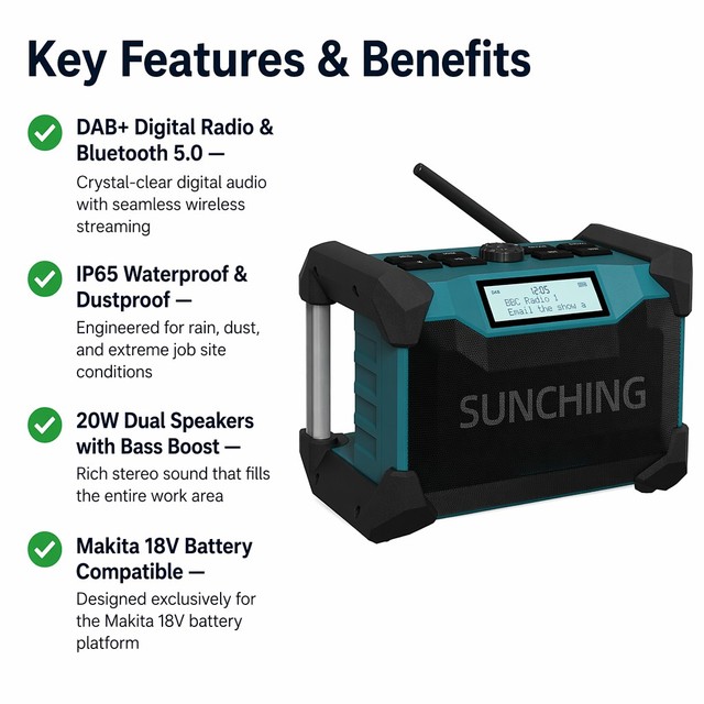 Factory Direct Jobsite BT Speaker IP65 Rugged Industrial Cordless 18V Battery Powered