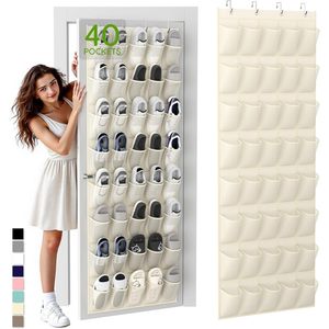 Over The Door <b>Shoe</b> Organizer 40 Pockets Breathable Mesh Hanging Rack For <b>Shoes</b> Storage Behind Doors On Walls Beige - Product Image 1