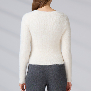 Fabricants de tricots sur mesure, pulls en tricot côtelé pour femmes, col carré blanc, manches longues, printemps-automne - Product Image 6