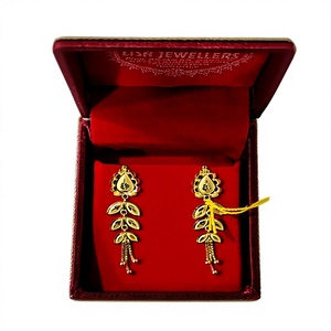 Stunning 22K Solid Gold Earrings Pair Elegant Leaf Pattern Long <b>Drop</b> Traditional Indian Bridal Jewelry Wholesale - Product Image 1