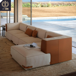 Sofá Tapizado de Tela Texturizada, Grueso, Profundo y Ancho, de Lujo, para Apartamento, Penthouse, Residencia, Salón Boutique, Estilo Urbano - Product Image 1