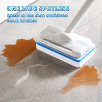 Brosse de nettoyage pour salle de bain avec raclette intégrée, manche long, éponge en mélamine nano remplaçable pour la douche, le verre, les carreaux et le sol