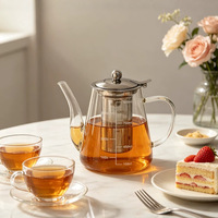 Bouilloire à thé compatible avec les plaques de cuisson, 1200 ml, en verre borosilicate, avec infuseur, pichet, filtre amovible
