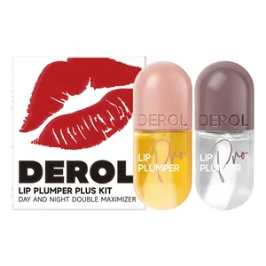 Label pribadi Derol Vegan Gloss penambah dasar Serum Minyak meningkatkan pemadat bibir kapsul pemadat bibir