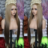 Perruque synthétique HD13X4 Lace Front sans colle en fibre Futura de qualité supérieure, ombrée marron, lisse, résistante à la chaleur, naturelle et réaliste, vente en gros