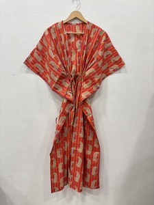 Vestido Kaftán Largo con Estampado Floral para Mujer, Estilo Boho, Informal, Silueta Fluida, Corte Relajado, Cintura con Cordón Ajustable - Product Image 1
