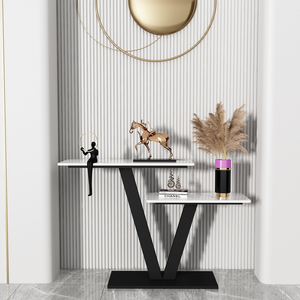 Elegant Modern Entryway <strong>Bench</strong> and Console Table with Artistic Flair Sintered Stone Top Sleek Metallic Design for Living Room - Product Image 2