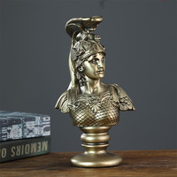 Ensemble de trois bustes de déesses de la mythologie grecque en résine effet bronze vintage, style européen, avec socle, représentant Athéna la Justice