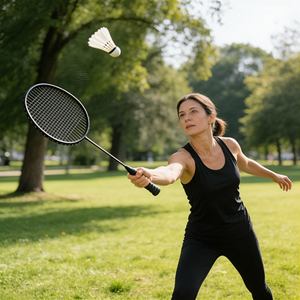 Raquette de badminton en carbone tissé intégral, directement de l'usine, pour un usage professionnel et le rangement. - Product Image 1