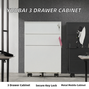 YOUBAI Modern <b>Metal</b> 3-Drawer Mobile Filing <b>Cabinet</b> <b>Lockable</b>-Design Space-Saving Durable Commercial Office Home Office School - Product Image 2