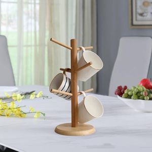 Bamboo Cup Holder <b>Tree</b> Branch Shape 6 Tier Draining Rack For <b>Mugs</b> Teacups Coffee Cups Natural Wood Color - Product Image 1