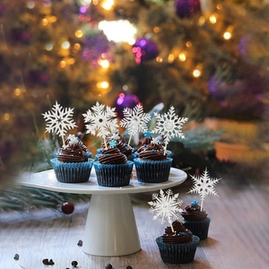 Snowflake Cupcake Toppers for Baby Party Christmas Baking <b>Decorations</b> <b>Winter</b> Frozen Theme Cake Decorating Supplies - Product Image 4