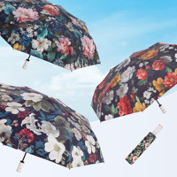 Parapluie pliant pour femme RST, nouveau modèle à imprimé floral, ouverture et fermeture automatiques, anti-UV, coupe-vent, 3 plis