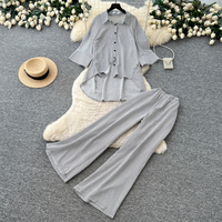Ensemble chemise rayée à revers décontractée d'été et pantalon large pour femme – Tenue deux pièces ample et élégante