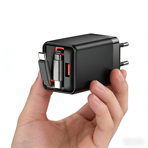 Cargador de pared USB de 2 puertos con enchufe AU y cable retráctil, adaptador de doble puerto con carga rápida PD QC3.0 para iPhone, portátil y viajes. - Product Image 1