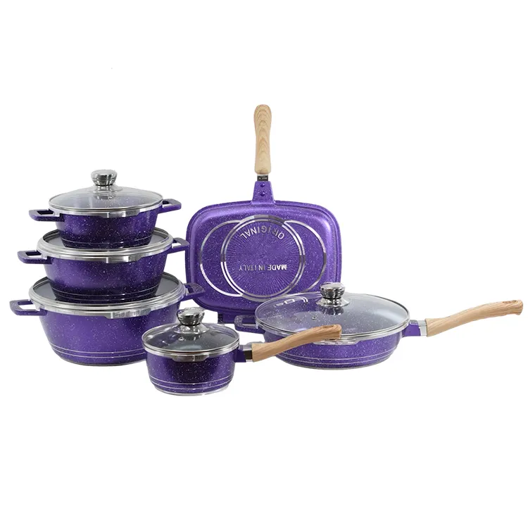 Fábrica de Venda Direta Preço Barato 12pcs Cozinhar Tool Set Sopa Pot Double-Side Fritadeira Pan Mil Pan Conjuntos De Panelas