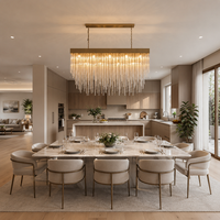 Lustre linéaire en cristal pour salle à manger, luminaire suspendu moderne de luxe à intensité variable pour longue table à manger, éclairage personnalisé OEM ODM