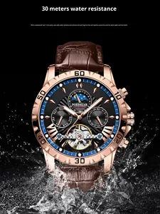 Orologio da Polso Meccanico Automatico da Uomo in <span class=keywords><strong>Oro</strong></span> con Tourbillon, Fasi Lunari, Multifunzione di Alta Gamma, Cassa in Metallo Luminoso - Product Image 3