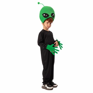 Costume d'alien en deux pièces pour enfants, costumes de spectacle de carnaval d'Halloween avec antenne, couleur verte - Product Image 2