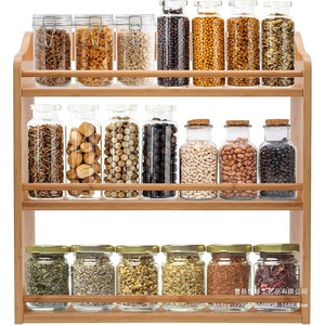 Solid Wood Kitchen Spice Rack Multi Layer Storage Shelf Wall Mounted Organizer L Size Rectangle Design - Product Image 1