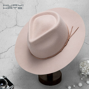 HUAYI HATS Custom Spring Actividades al aire libre Wide <span class=keywords><strong>Stif</strong></span> Brim Pink Wool Medium Fedora Hat para mujeres de lujo - Product Image 2