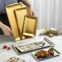 Plateaux de service rectangulaires décoratifs coréens en acier inoxydable avec poignées pour buffet et barbecue
