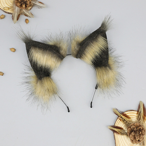 Fascia per capelli fatta a mano con orecchie di <span class=keywords><strong>lince</strong></span>, copricapo in pelliccia di bobcat selvatico per cosplay, feste di Halloween e costumi da animali - Product Image 4