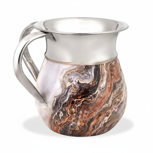 Meilleure vente : Coupe à main en acier inoxydable personnalisée de 5 pouces (40 oz) avec décalcomanie élégante gris-or, pour le lavage des mains juif (Netilat Yadayim), en métal pour bassins - Product Image 1