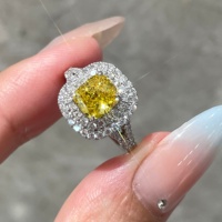 Bague de fiançailles Good Century en or 14 carats avec diamant jaune de laboratoire taille coussin et double halo, bijou de déclaration vintage luxueux et éclatant