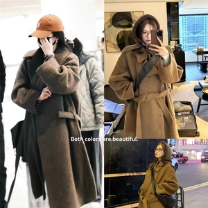 <span class=keywords><strong>Poncho</strong></span> long <span class=keywords><strong>en</strong></span> laine d'<span class=keywords><strong>alpaga</strong></span> marron style LEM vintage pour femmes, design asymétrique, col mandarin, épaisseur standard - Product Image 4