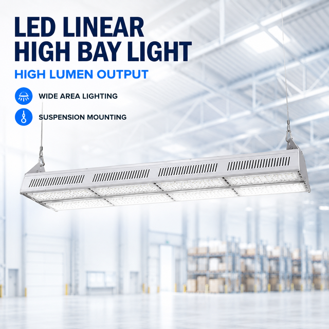 High Lumen Industrial LED Linear High Bay Light Suspension Mounted Warehouse Factory Commercial Lighting Fixture