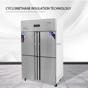 Cocina comercial Congelador de acero inoxidable Refrigerador Doble temperatura con cuatro puertas Fuente de energía eléctrica 220V