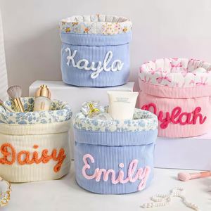Custom Name Embroidered Corduroy <b>Storage</b> Basket Organizer Makeup <b>Bag</b> | Multi-Purpose Bathroom Bedroom Travel Gift Multi-colored - Product Image 2