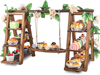 Support à cupcakes à 3 niveaux avec base en bois pivotante, support pliable à plusieurs niveaux en bois pour gâteaux