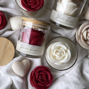 Glass Jar Bamboo Lid 3D Rose Flower Scented Soy Candle Hand‑poured Aromatherapy Home Fragrance Gift - Product Image 1