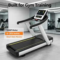 Konsol Layar Data LED Treadmill Gym Komersial Berkinerja Tinggi 0-20% Kemiringan Otomatis Sensor Detak Jantung Tangan Penghenti Darurat Aman