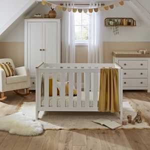 White Wooden 3 in 1 Multifunctional Baby Crib <strong>Bed</strong> Changing Table Set for Newborn Girl - Wardrobe Included Kid Bedroom Furniture - Product Image 1